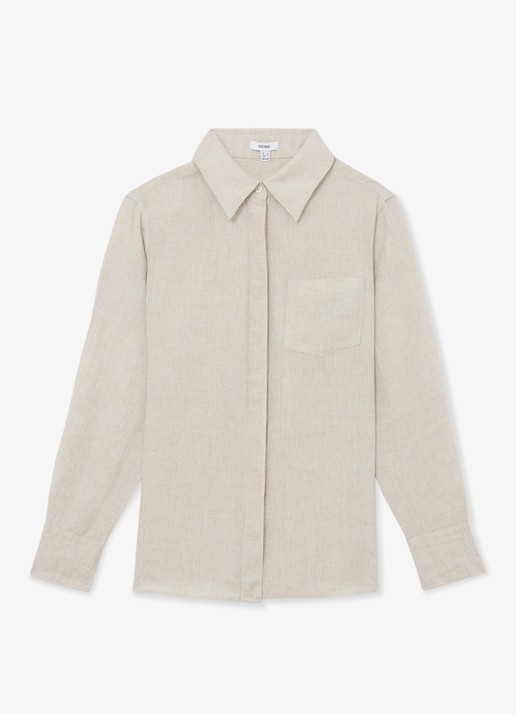 Reiss Belle blouse in linnenblend - voorkant 2 beige