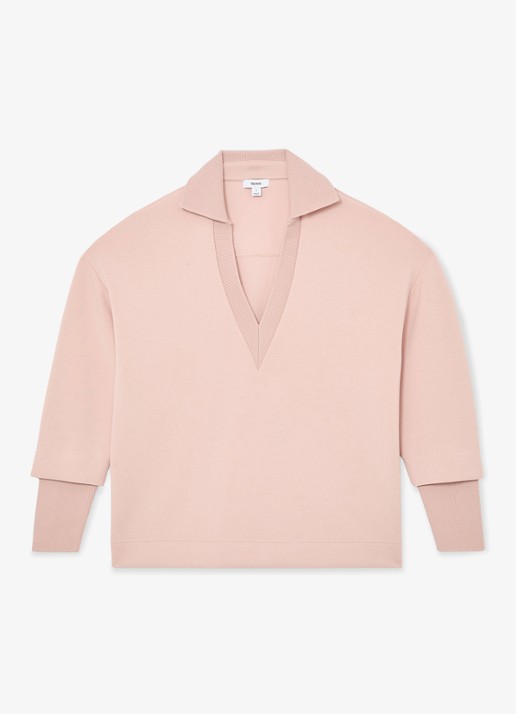 Reiss Bernie pullover met V-hals - voorkant lichtroze