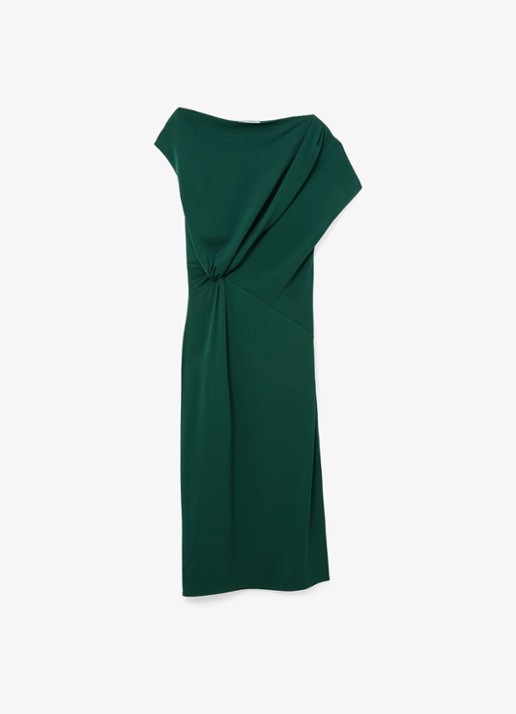 Reiss Beth midi off shoulder jurk met gedrapeerd detail - voorkant donkergroen