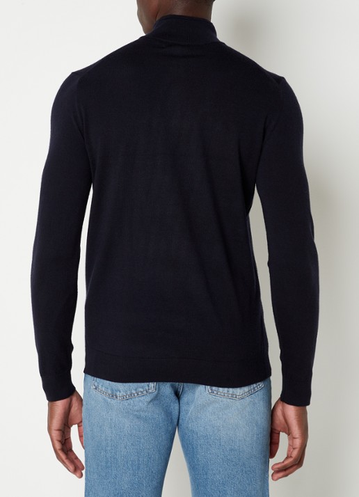 Reiss Blackhall fijngebreide pullover van merino wol met halve rits  - achterkant 4 donkerblauw