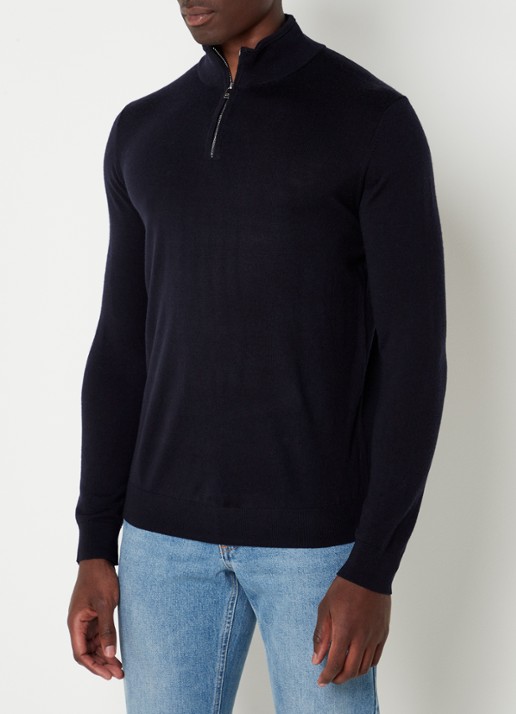 Reiss Blackhall fijngebreide pullover van merino wol met halve rits
