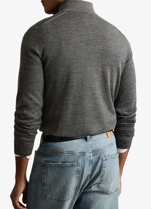 Reiss Blackhall fijngebreide pullover van merino wol met halve rits - achterkant 3 grijsmele