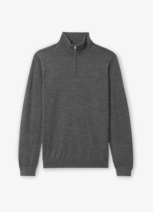 Reiss Blackhall fijngebreide pullover van merino wol met halve rits - voorkant grijsmele