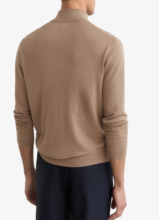 Reiss Blackhall fijngebreide trui van wol met halve rits  - achterkant camel