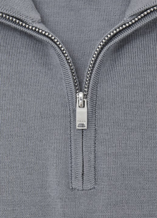 Reiss Blackhall fijngebreide trui van wol met halve rits  - detail 6 staalblauw