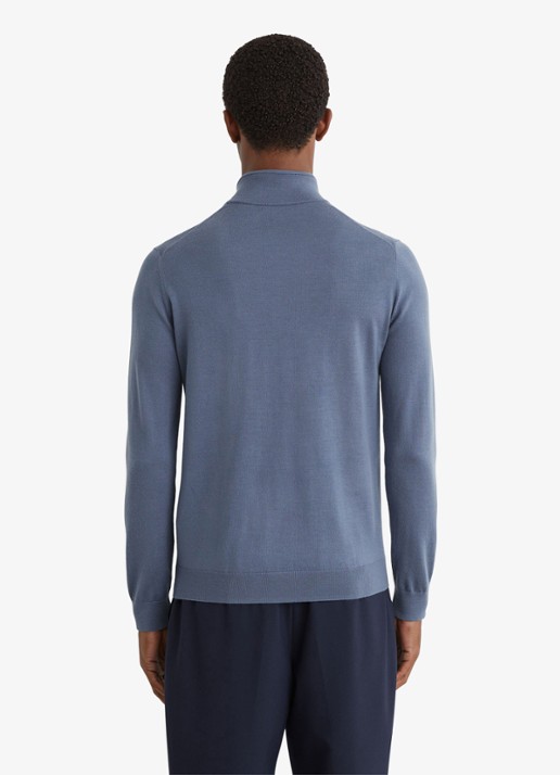 Reiss Blackhall pullover in merino wolblend met halve rits - achterkant 6 staalblauw