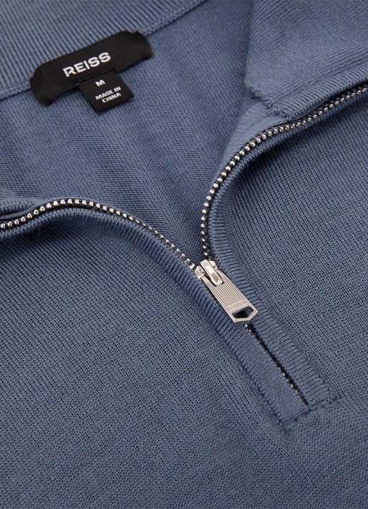 Reiss Blackhall pullover in merino wolblend met halve rits - detail 5 staalblauw