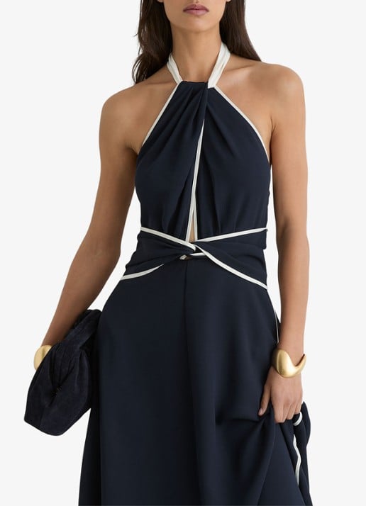 Reiss Blair midi jurk met steekzakken - detail 4 donkerblauw