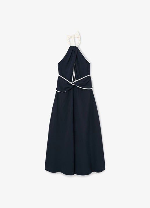 Reiss Blair midi jurk met steekzakken - voorkant donkerblauw