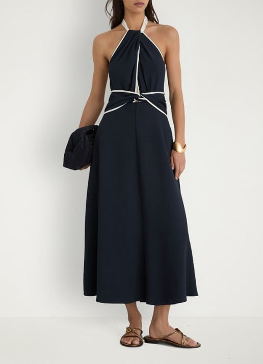Reiss Blair midi jurk met steekzakken - voorkant 2 donkerblauw