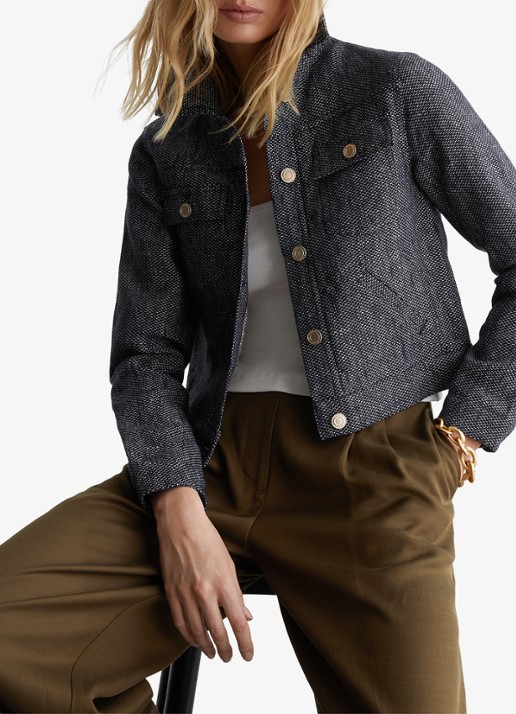 Reiss Bree jack in linnenblend - detail 4 blauw