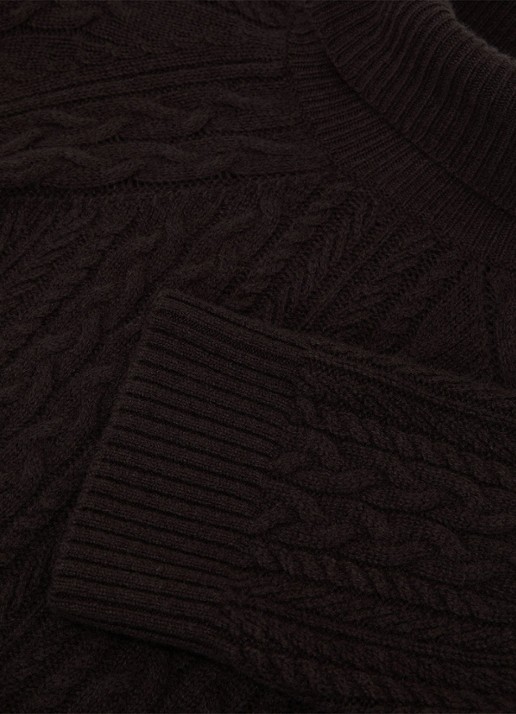 Reiss Brielle kabelgebreide trui in wolblend - detail 4 chocoladebruin