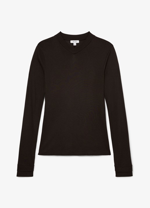 Reiss Brody longsleeve met V-hals - voorkant 5 chocoladebruin