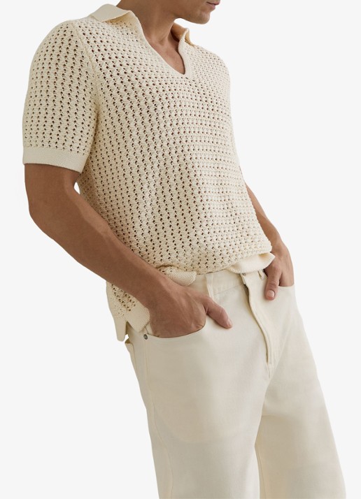 Reiss Bronwyn regular fit polo met opengewerkt dessin