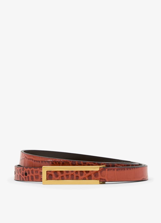 Reiss Bronya riem van leer met crocostructuur