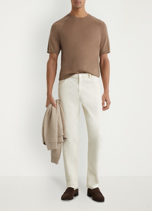 Reiss Brook T-shirt van merino wol met ronde hals - voorkant 3 bruin