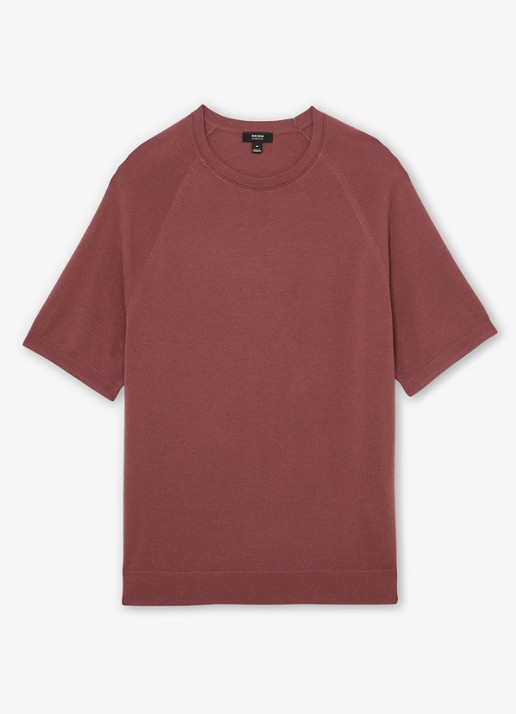 Reiss Brook T-shirt van merino wol met ronde hals - voorkant 2 donkerrood