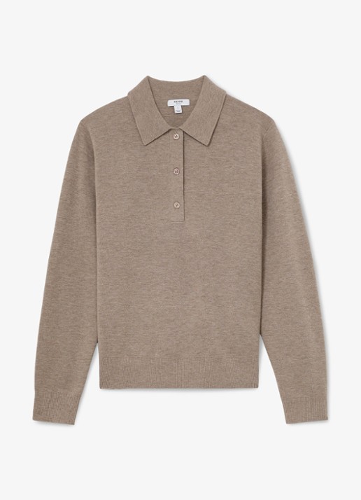 Reiss BROOKE pullover van wol met polokraag  - voorkant 2 zand