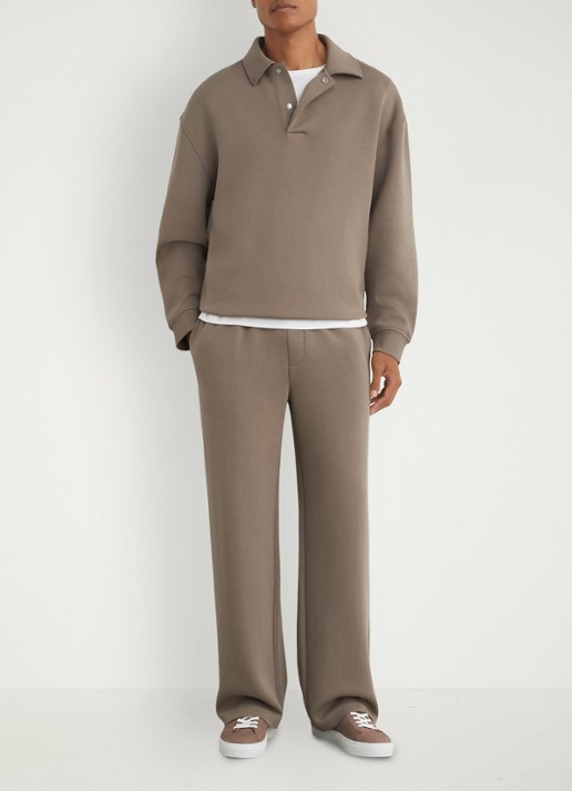Reiss Brooks sweater met kraag - voorkant 2 zand