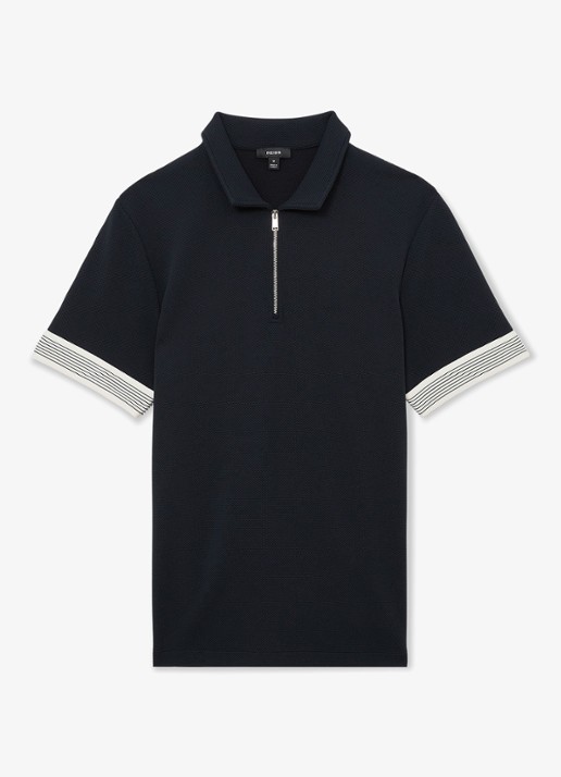 Reiss Bruno polo met halve rits - voorkant 5 donkerblauw