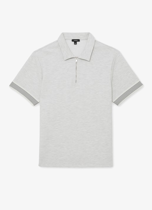 Reiss Bruno regular fit polo met halve rits - voorkant 2 lichtgrijs