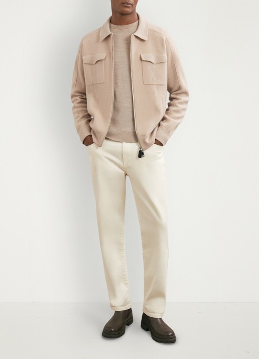 Reiss Calder fijngebreid vest van wol met borstzakken  - voorkant 3 camel