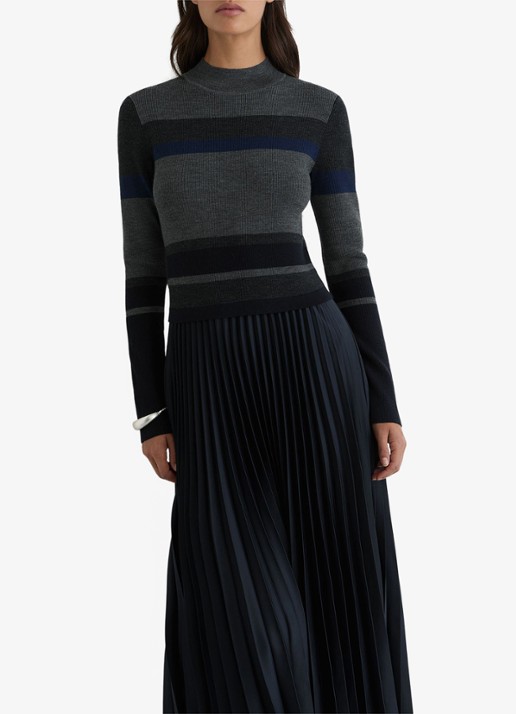 Reiss Carla midi jurk met streepprint - detail 5 grijs