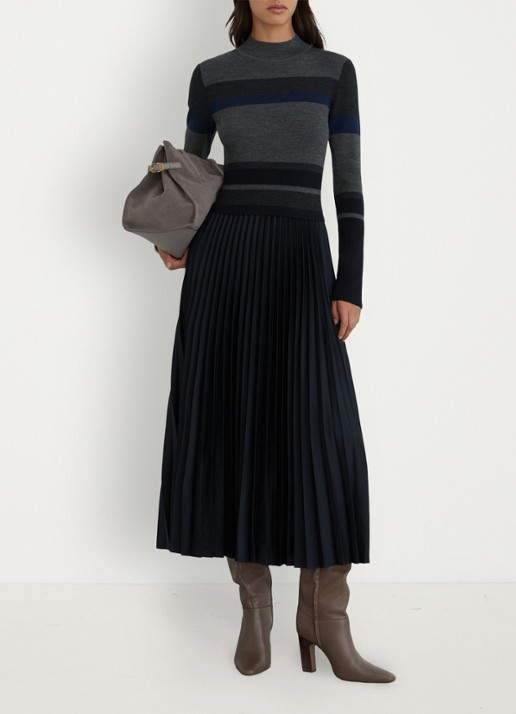Reiss Carla midi jurk met streepprint - voorkant 3 grijs
