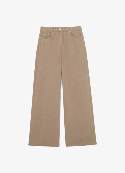 Reiss Carmen high waist wide fit broek in linnenblend - voorkant 6 beige