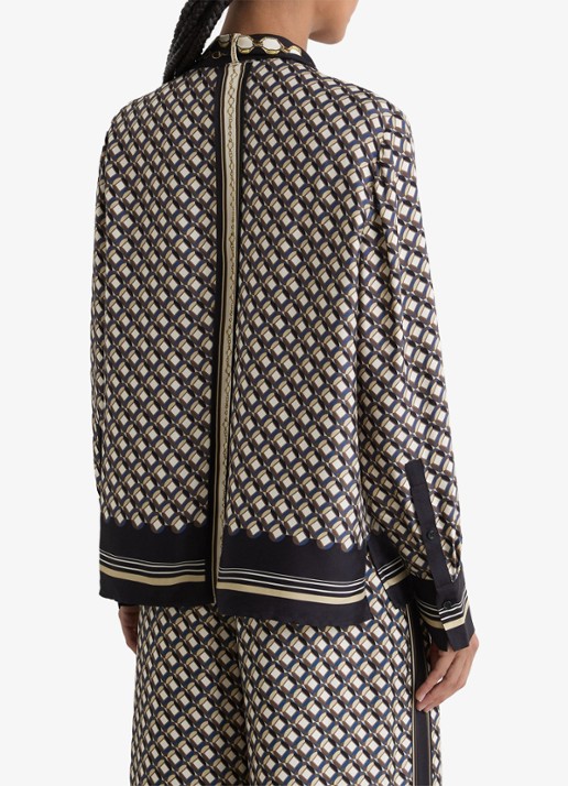 Reiss Carmine blouse met sjaalkraag met print - achterkant 3 donkerblauw