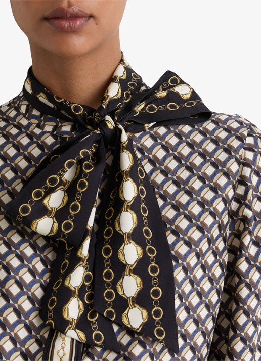 Reiss Carmine blouse met sjaalkraag met print - detail 7 donkerblauw