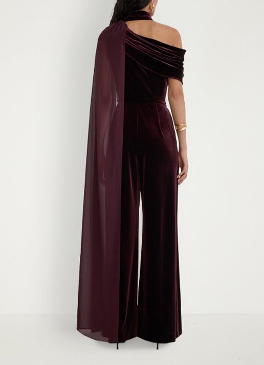 Reiss Carrie gedrapeerde jumpsuit van fluweel - achterkant 7 bordeauxrood