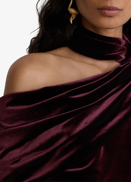 Reiss Carrie gedrapeerde jumpsuit van fluweel - detail 4 bordeauxrood