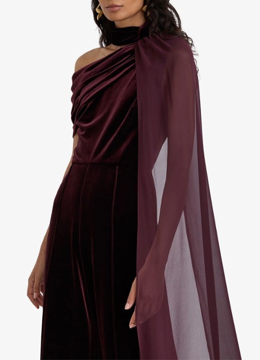 Reiss Carrie gedrapeerde jumpsuit van fluweel - detail 5 bordeauxrood