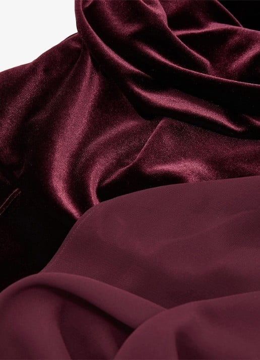 Reiss Carrie gedrapeerde jumpsuit van fluweel - detail 6 bordeauxrood