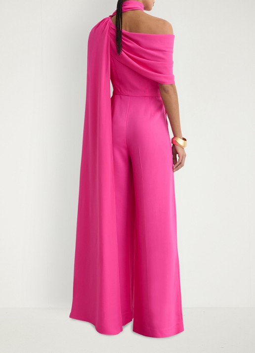 Reiss Carrie one shoulder wide fit jumpsuit met cape - achterkant 3 donkerroze