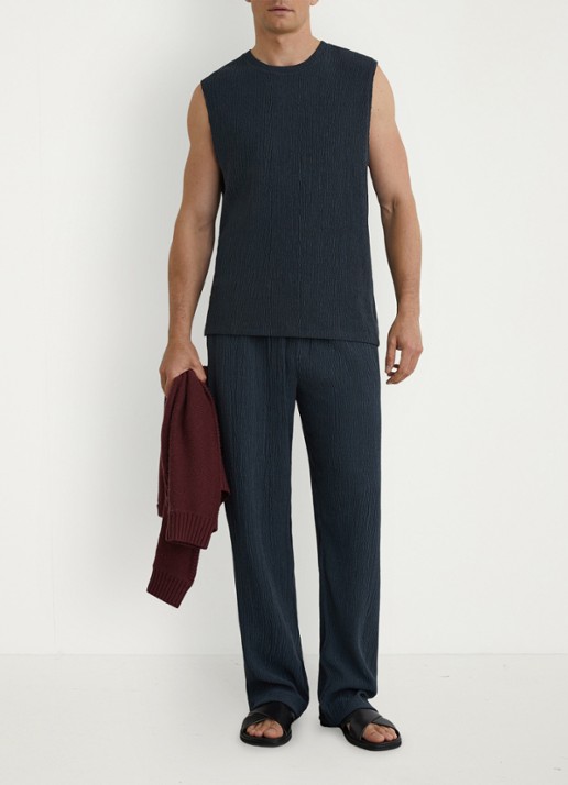 Reiss Carver regular fit pantalon met structuur - voorkant 3 airforce blue / blauw