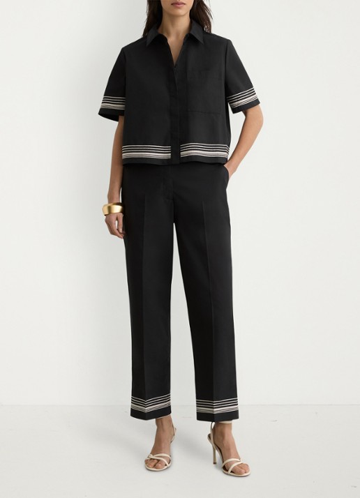 Reiss Cat high waist wide fit pantalon van katoen - voorkant 2 zwart