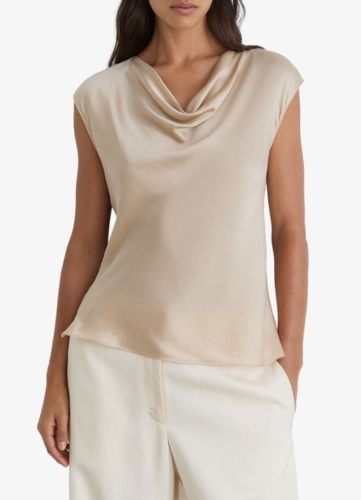 Reiss CATE silk Cowl-Neck Sleeveless Top - detail 3 creme