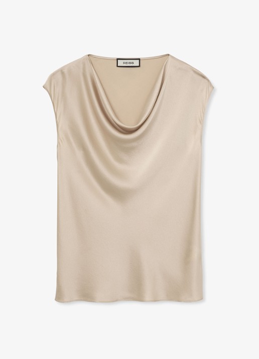 Reiss CATE silk Cowl-Neck Sleeveless Top - voorkant creme