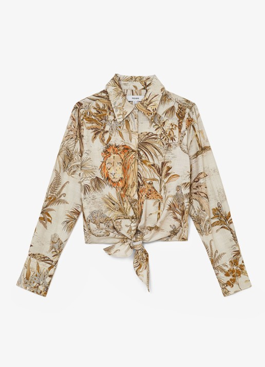 Reiss Cece blouse met strikdetail - voorkant oranje