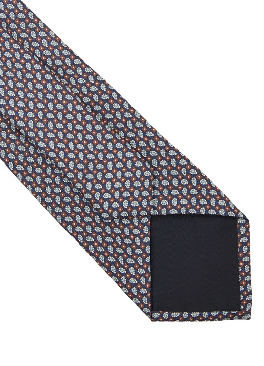 Reiss Cenzo stropdas van zijde met grafische dessin - achterkant navy / blauw
