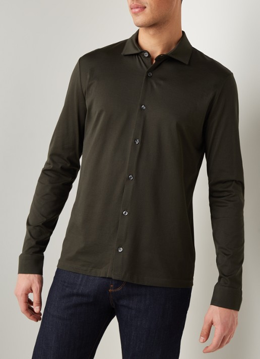 Reiss Chapter slim fit jersey overhemd van katoen - detail 3 donkergroen