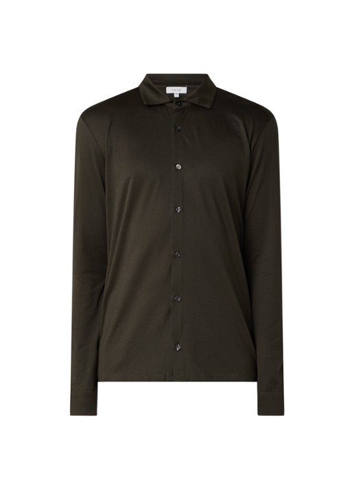 Reiss Chapter slim fit jersey overhemd van katoen - voorkant donkergroen