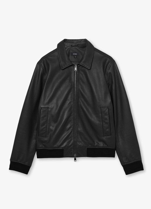 Reiss Charl leren jas met steekzakken - voorkant 2 black / zwart