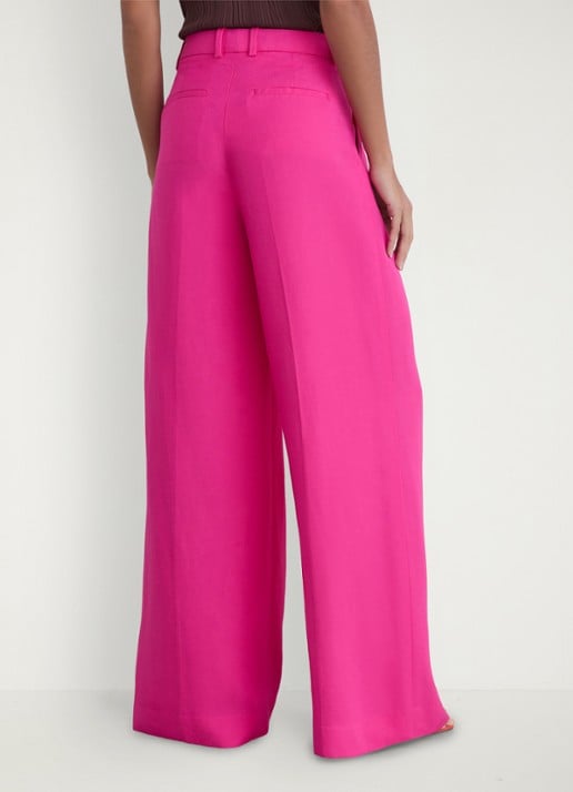Reiss Charli high waist wide fit pantalon in linnenblend - achterkant oudroze