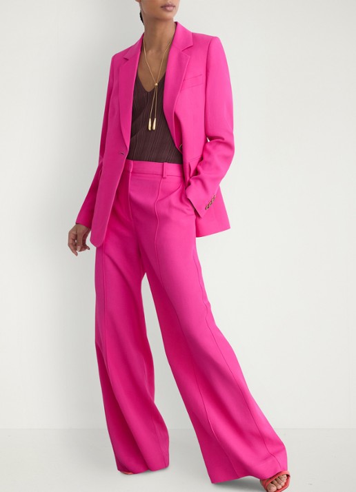 Reiss Charli high waist wide fit pantalon in linnenblend - detail 5 oudroze