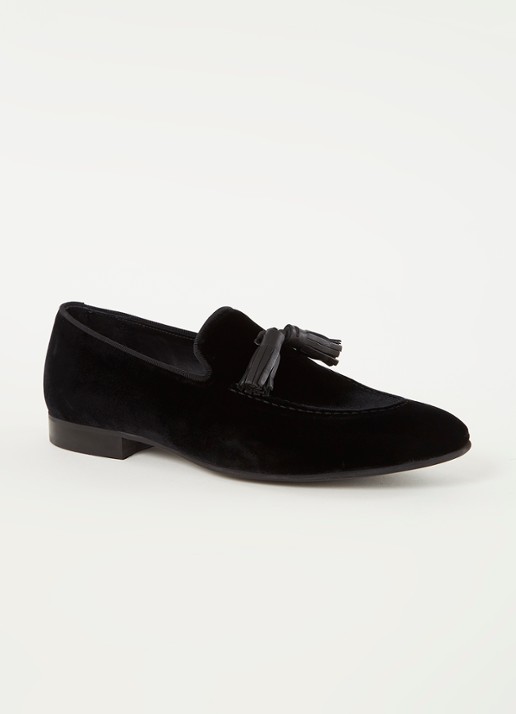 Reiss Chase loafer van fluweel - voorkant zwart