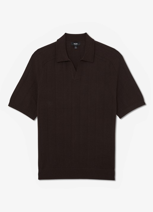 Reiss Chelmsford ribgebreide polo van wol  - voorkant 4 chocoladebruin