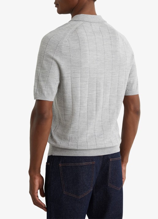 Reiss Chelmsford ribgebreide polo van wol  - achterkant 6 lichtgrijs